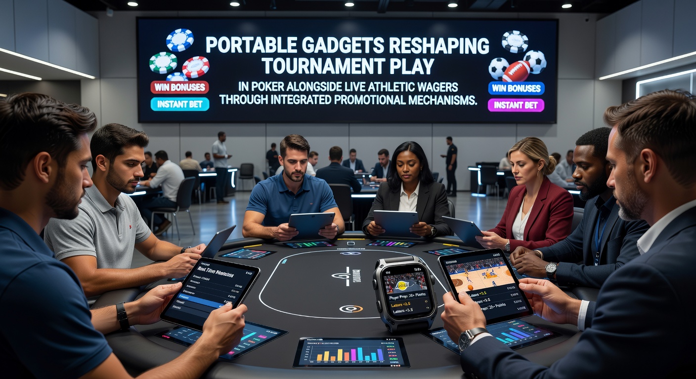 Tragbare Geräte in Aktion während eines Poker-Turniers mit integrierten Wettschnittstellen